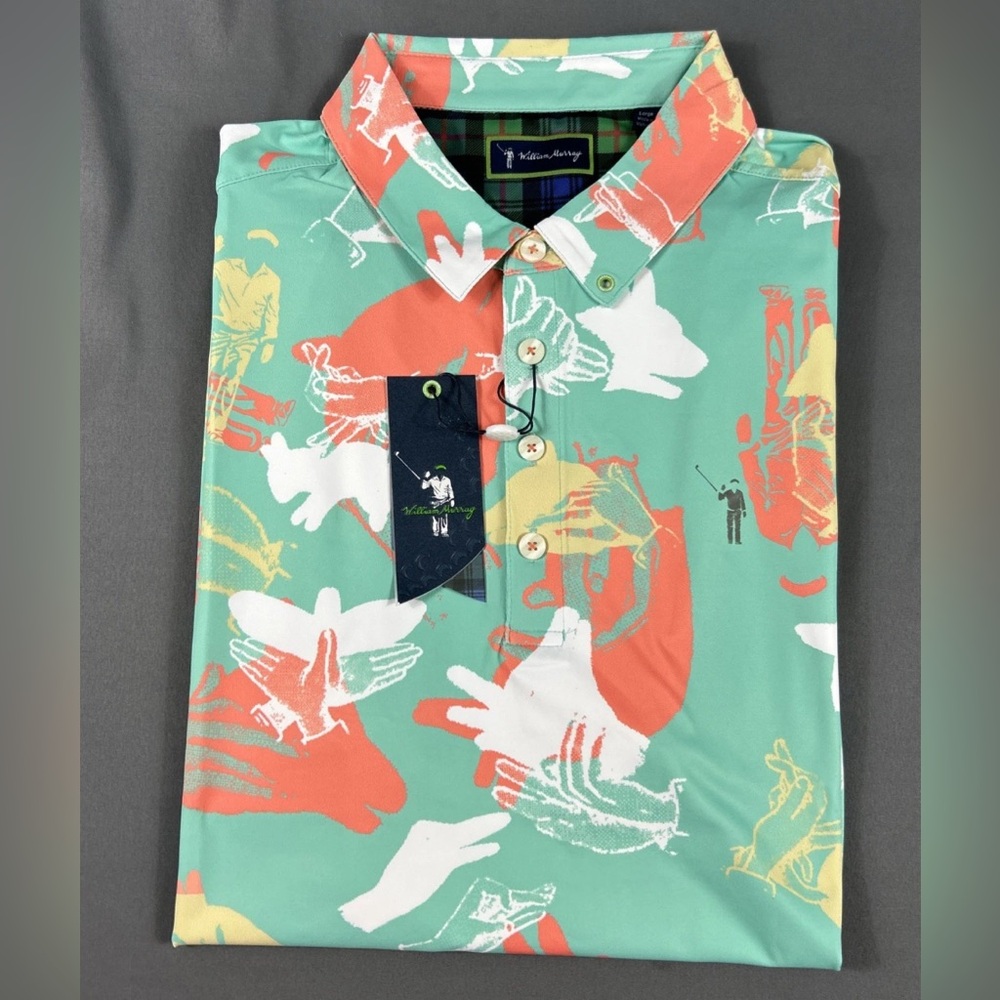 William Murray Golf Shirt Polo Happy Hands Club Large Seafoam Polyester